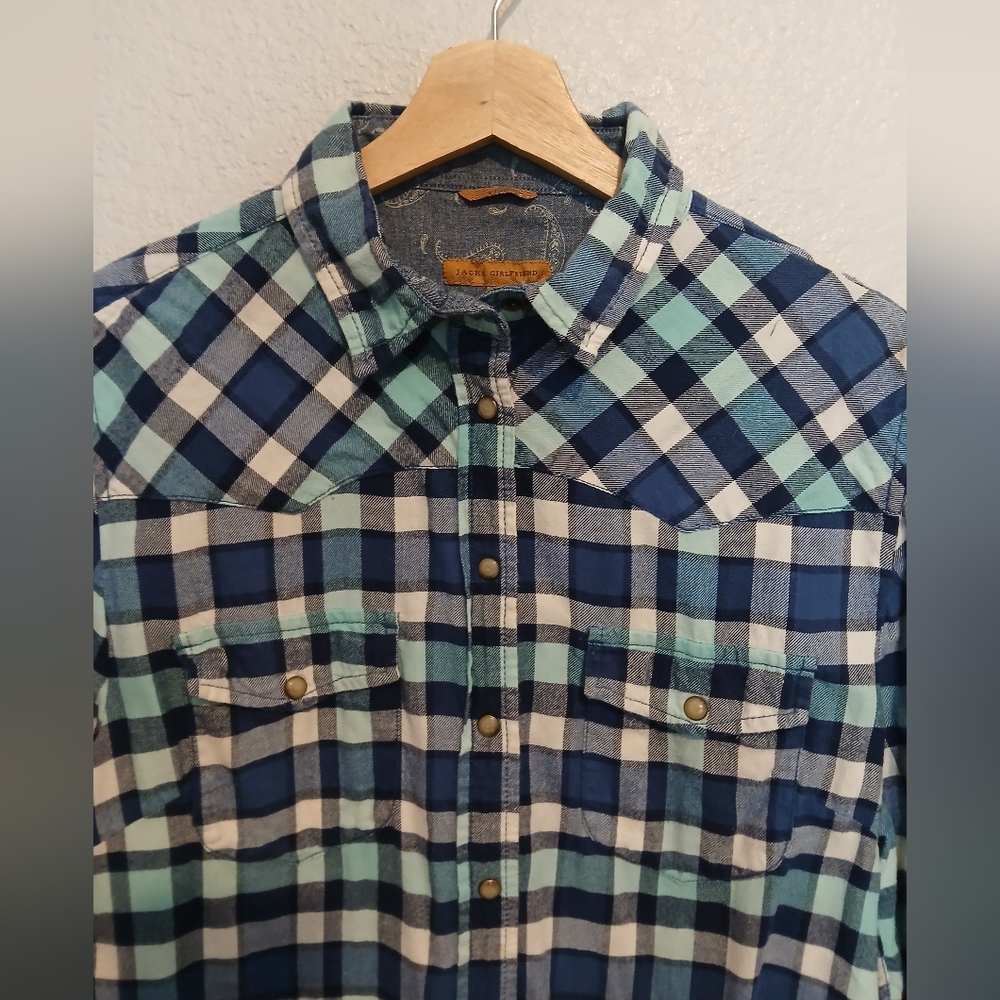 Jachs Girlfriend Bea 100% Cotton Plaid Snap Button-Up Flannel Long Sleeve Shirt - Picture 4 of 9